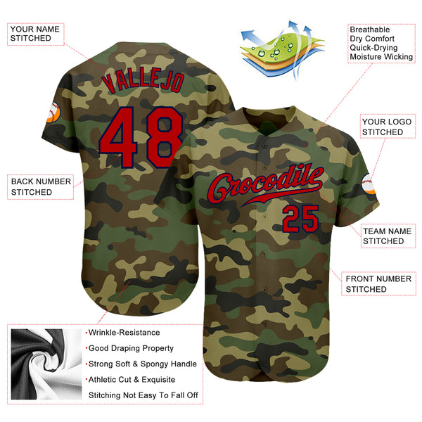 Cheap Custom Camo Red-Navy Authentic Baseball Jersey Free Shipping