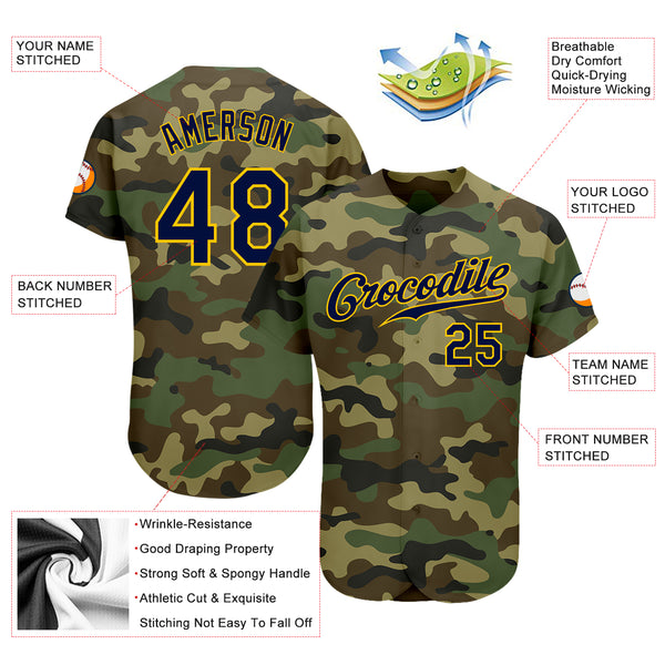 Custom Camo Navy-Gold Authentic Baseball Jersey Fast Shipping