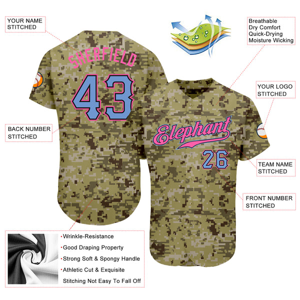 Cheap Custom Camo Light Blue-Pink Authentic Baseball Jersey Free