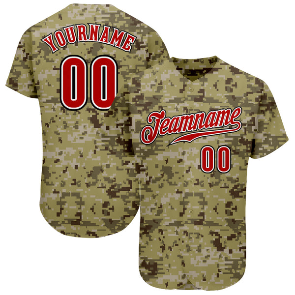 Custom Camo Red Black Authentic Salute To Service Baseball Jersey