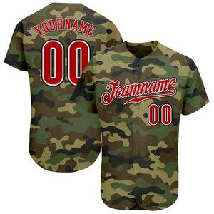 Custom Camo Red-Black Authentic Salute To Service Baseball Jersey