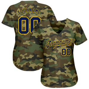 Custom Camo Navy-Gold Authentic Salute To Service Baseball Jersey