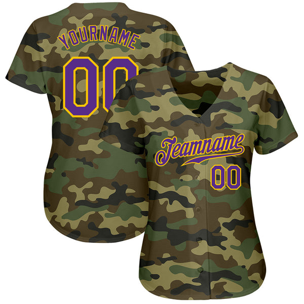 Cheap Custom Camo Purple Gold Authentic Baseball Jersey Free Shipping CustomJerseysPro