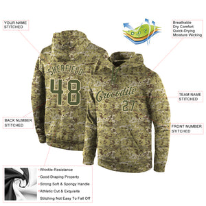 Custom Stitched Camo Olive-Cream Sports Pullover Sweatshirt Salute To Service Hoodie