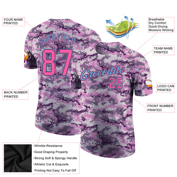 Custom Camo Light Blue-Pink Authentic Salute To Service Baseball Jersey