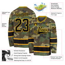 Load image into Gallery viewer, Custom Camo Black-Gold Salute To Service Hockey Jersey
