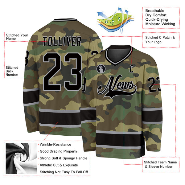 Green Black Gray Camouflage Hockey Jerseys