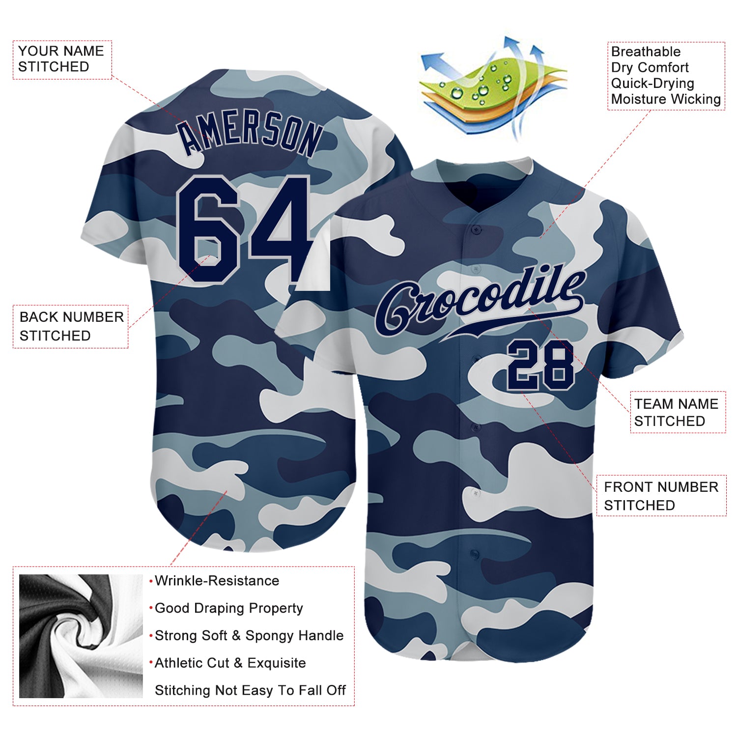 Excoolent Custom Name Blue Camouflage Army Pattern Baseball Jersey - Gift for Military Personnel