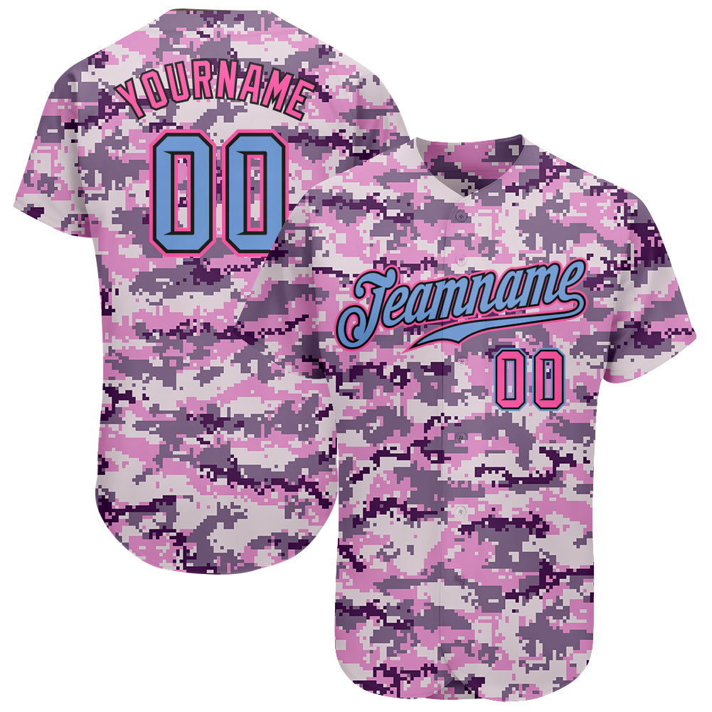 Custom Camo Light Blue-Pink Authentic Salute to Service Baseball Jersey Women's Size:XL