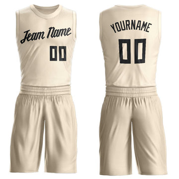 Custom Cream Black Round Neck Suit Basketball Jersey