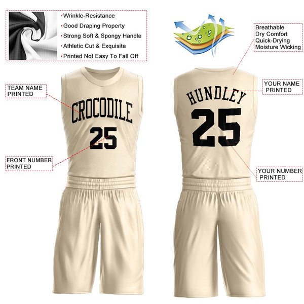 Custom Cream Black Round Neck Suit Basketball Jersey