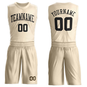 Custom Cream Black Round Neck Suit Basketball Jersey