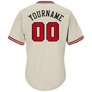 Custom Cream Red-Black Authentic Throwback Rib-Knit Baseball Jersey Shirt