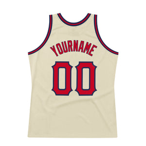 Custom Cream Red-Navy Authentic Throwback Basketball Jersey