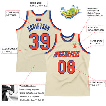 Custom Cream Orange-Royal Authentic Throwback Basketball Jersey