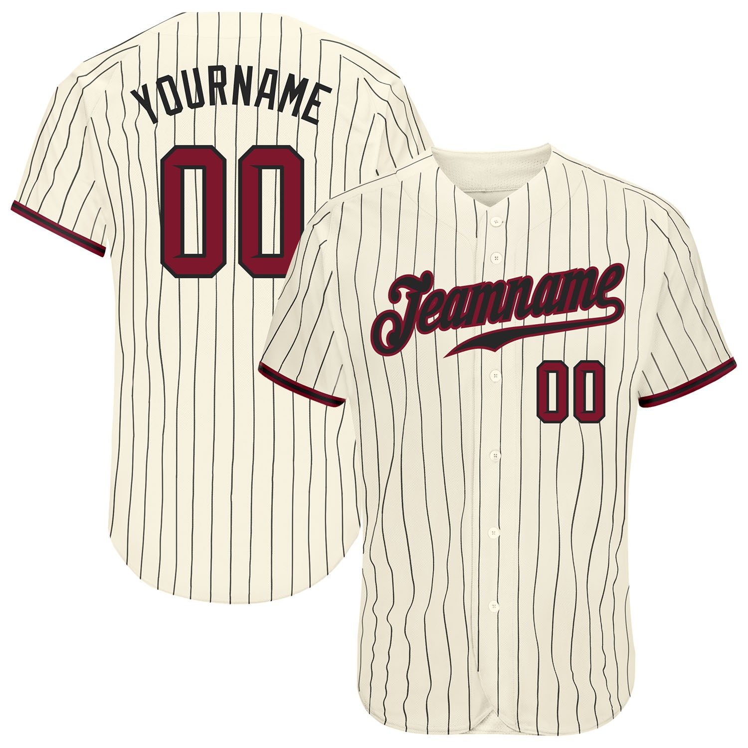 Custom Red Black Pinstripe Black-White Authentic Baseball Jersey