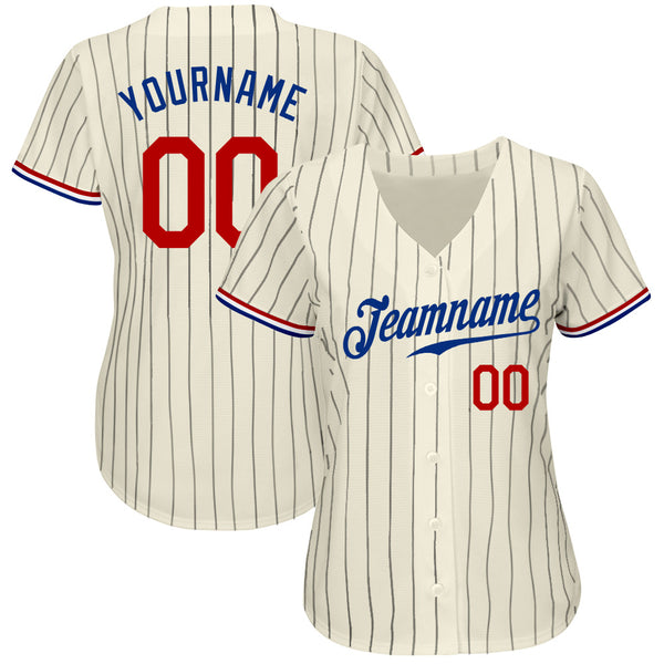 Custom Cream Black Pinstripe Red Authentic Baseball Jersey