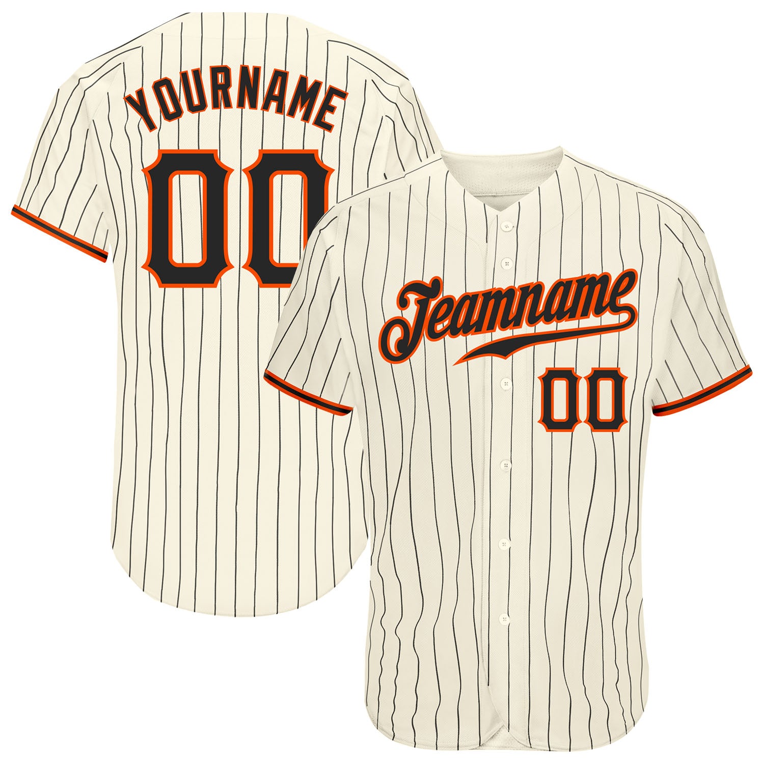 Printed Custom Orange Navy Pinstripe Baseball Jersey with Teamname