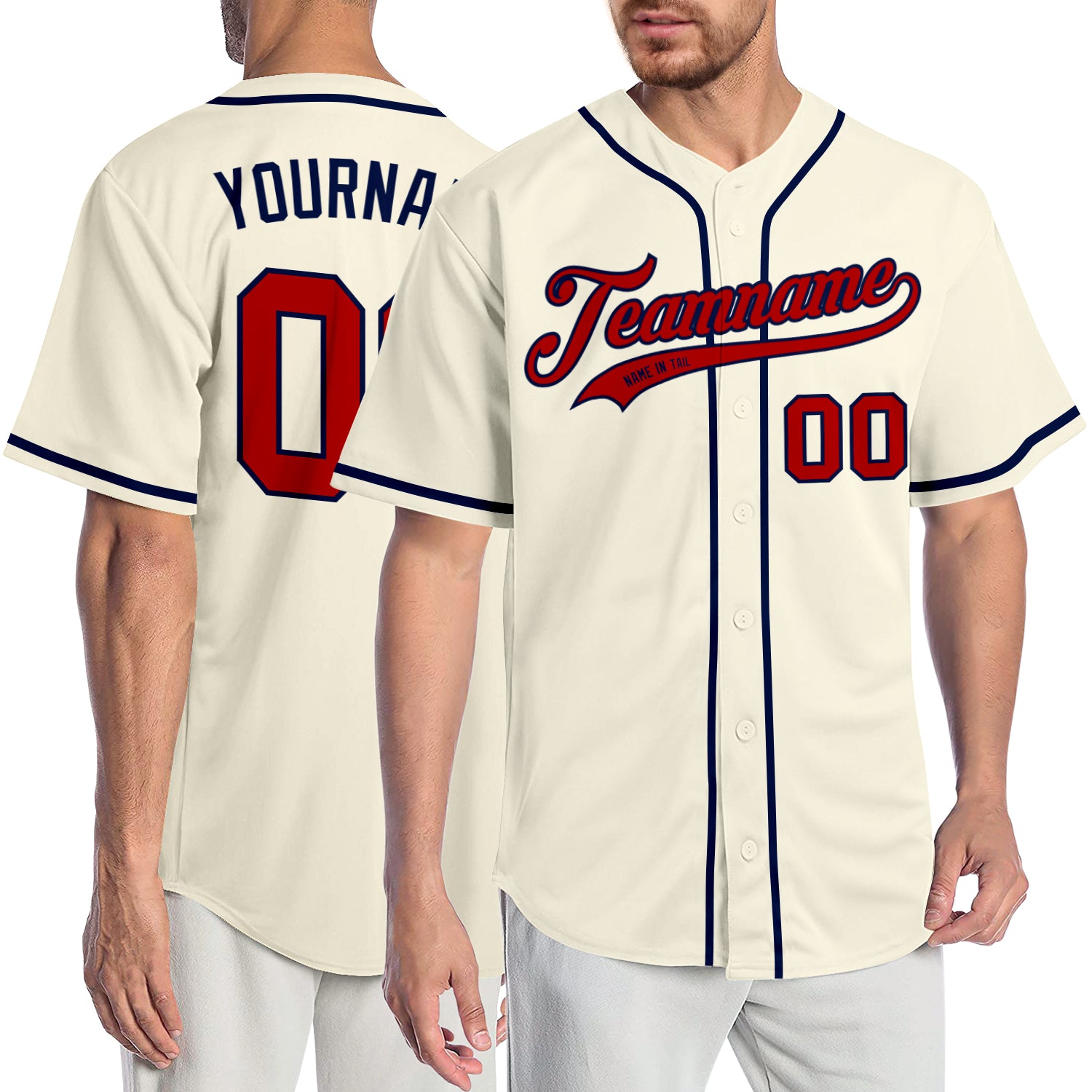 Cheap Custom Cream Red-Navy Authentic Baseball Jersey Free