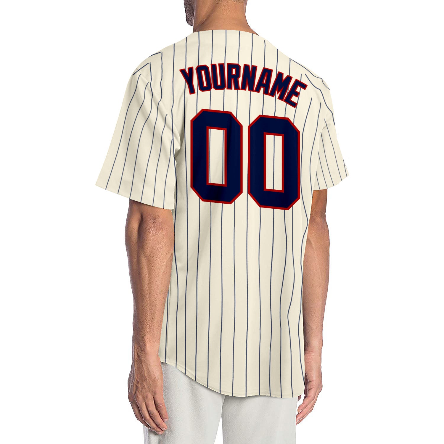 Custom Cream Red Pinstripe Red-Navy Authentic Baseball Jersey