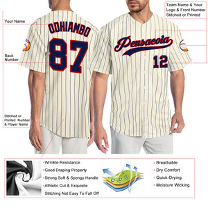 Custom Cream Navy Pinstripe Navy-Red Authentic Baseball Jersey