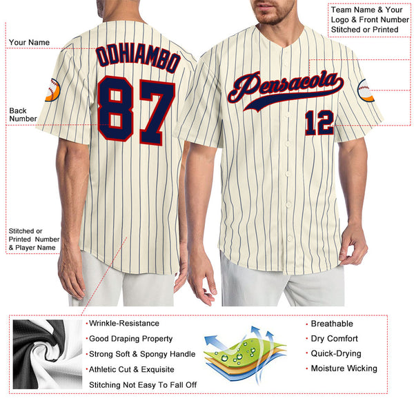 Cheap Custom Cream Red Pinstripe Red-Navy Authentic Baseball Jersey Free  Shipping – CustomJerseysPro