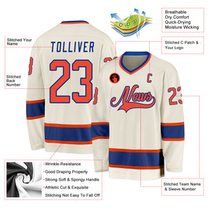 Custom Cream Orange-Royal Hockey Jersey