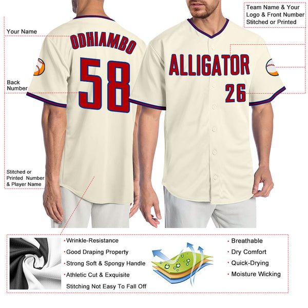 Cheap Custom Cream Red-Royal Authentic Baseball Jersey Free Shipping –  CustomJerseysPro