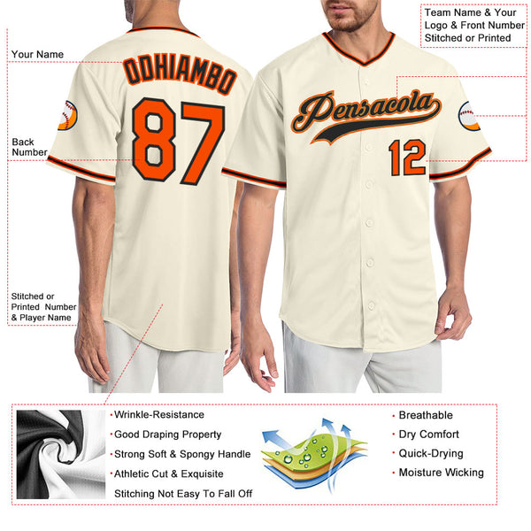 Custom Team Orange Baseball Authentic Cream Jersey Black