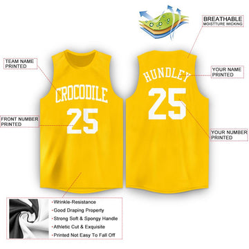 Custom Gold White Round Neck Basketball Jersey