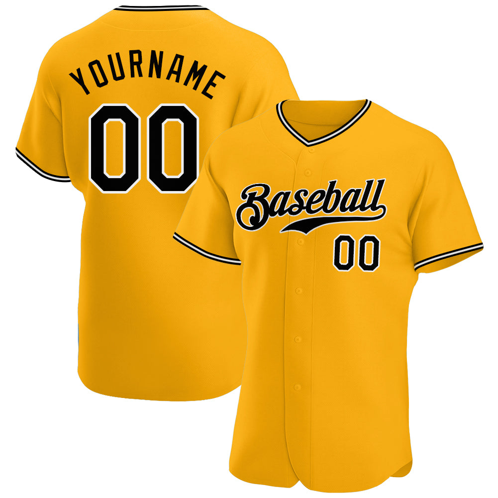 Custom Two Tone Baseball Jersey Black Gold-White Authentic - FansIdea