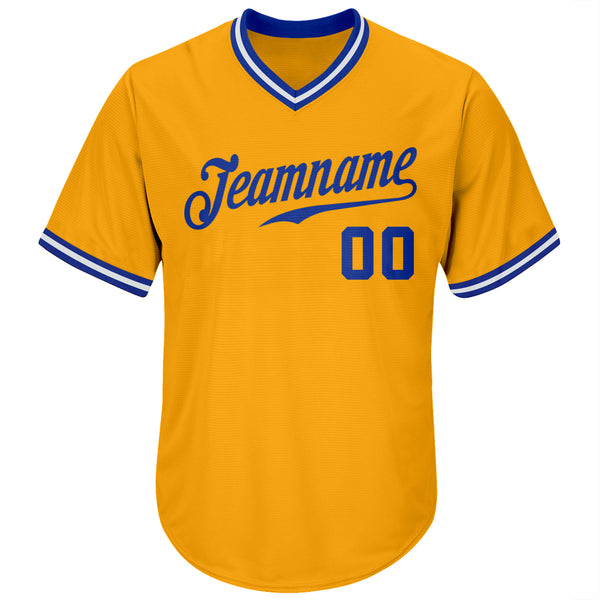 Custom Gold Royal-White Authentic Throwback Rib-Knit Baseball Jersey Shirt Men's Size:XL