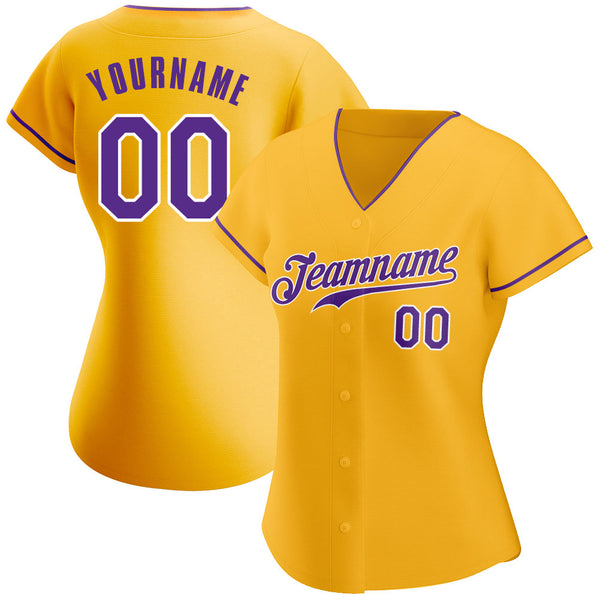 Custom Purple White-Gold Authentic Baseball Jersey Discount