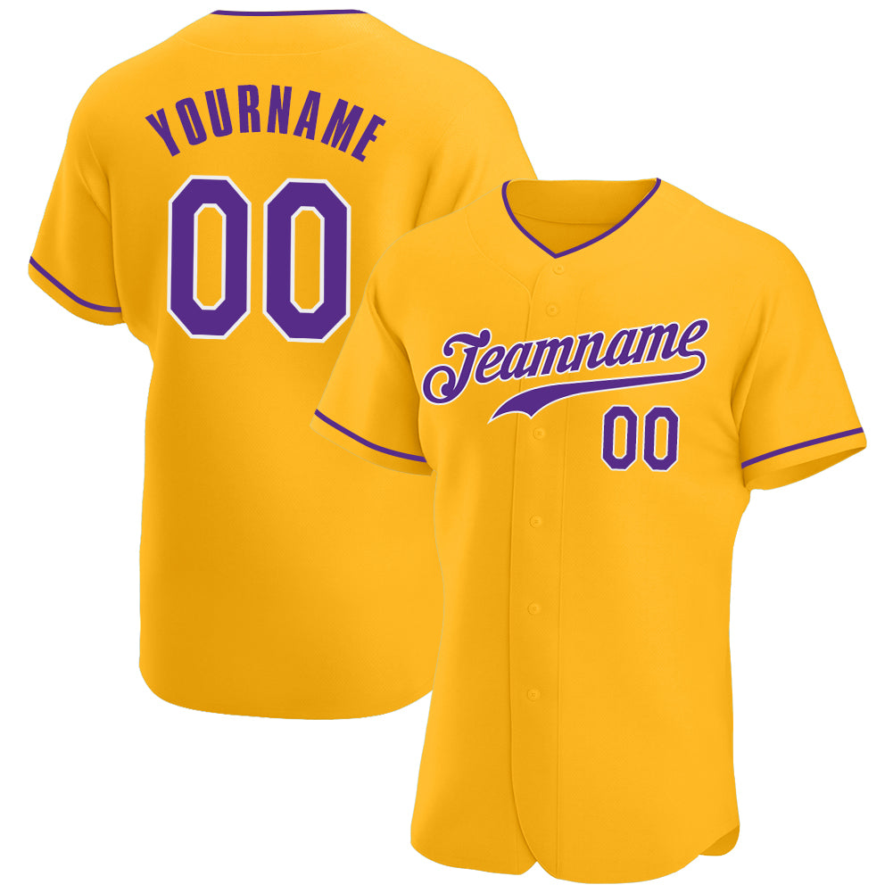 Custom Purple White-Gold Authentic Baseball Jersey Discount