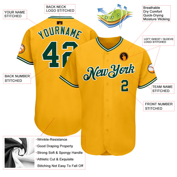 Custom Gold White-Green Authentic Two Tone Baseball Jersey Fast