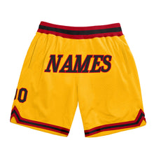 Laden Sie das Bild in den Galerie-Viewer, Custom Gold Black-Red Authentic Throwback Basketball Shorts
