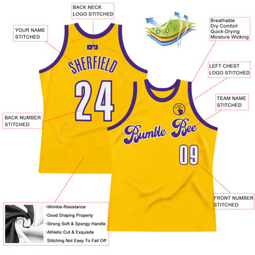 Lakers No. 24 Yellow and Purple Two-Color Stitching Retro Jersey