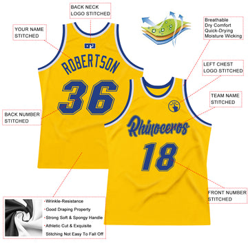 Custom Gold Royal-White Authentic Throwback Basketball Jersey