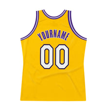 Загрузить изображение в средство просмотра галереи, Custom Gold White-Purple Authentic Throwback Basketball Jersey
