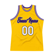 Загрузить изображение в средство просмотра галереи, Custom Gold White-Purple Authentic Throwback Basketball Jersey
