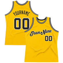 Load image into Gallery viewer, Custom Gold Black-White Authentic Throwback Basketball Jersey
