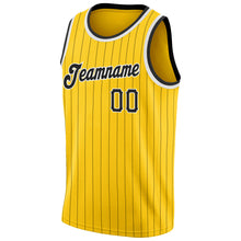 Laden Sie das Bild in den Galerie-Viewer, Custom Gold Black Pinstripe Black-White Authentic Basketball Jersey
