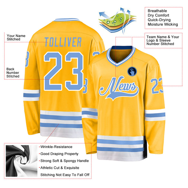 Cheap Custom Blue White-Yellow Hockey Lace Neck Jersey Free Shipping –  CustomJerseysPro