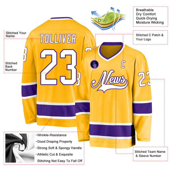 Cheap Custom Gold Purple-White Hockey Jersey Free Shipping