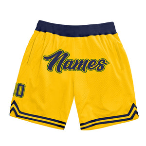 Custom Gold Navy-Hunter Green Authentic Throwback Basketball Shorts