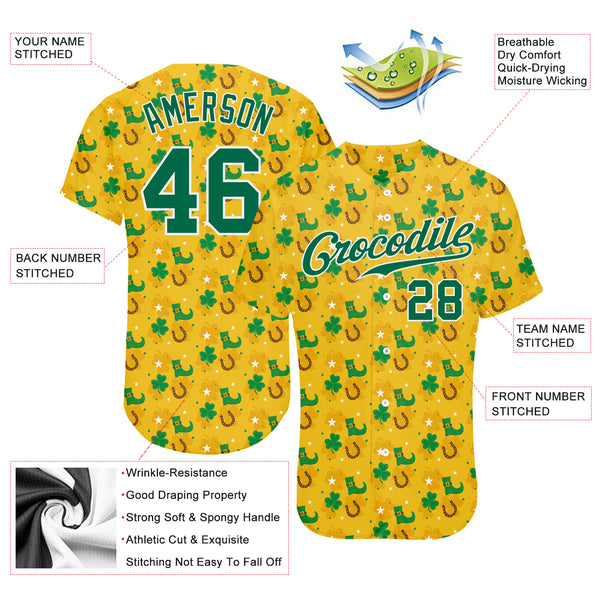 Cheap Custom Gold Kelly Green-White 3D Pattern Design Authentic St.  Patrick's Day Baseball Jersey Free Shipping – CustomJerseysPro