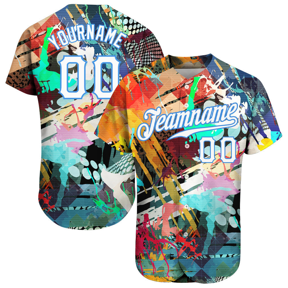 Custom Graffiti Colored Abstract Pattern-White Powder Blue Authentic  Baseball Jersey Discount