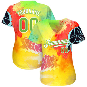 Custom Graffiti Pattern Neon Green-White 3D Authentic Baseball Jersey