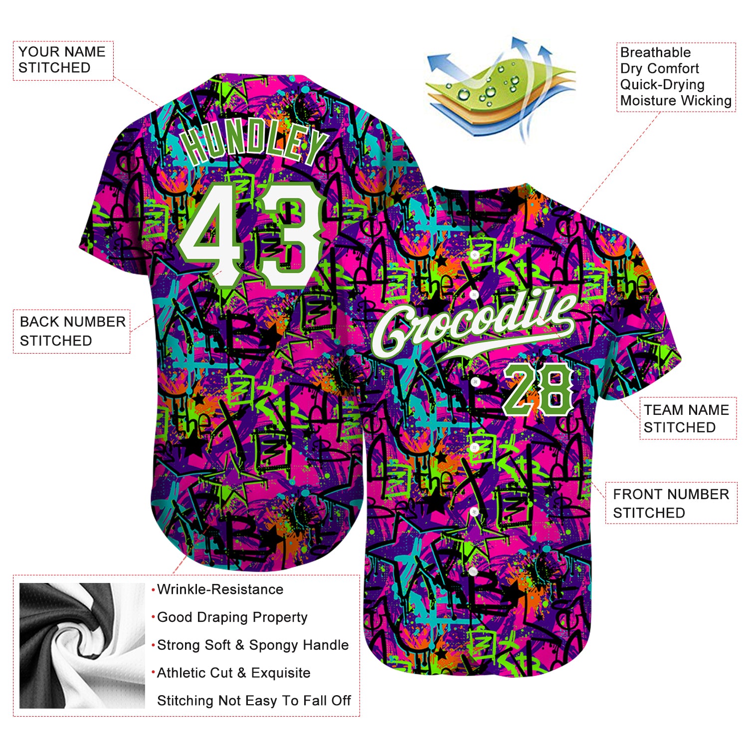 Athletic Knit Custom Sublimated Crew Neck Baseball Jersey Design 1305 | Baseball | Custom Apparel | Sublimated Apparel | Jerseys 3XL