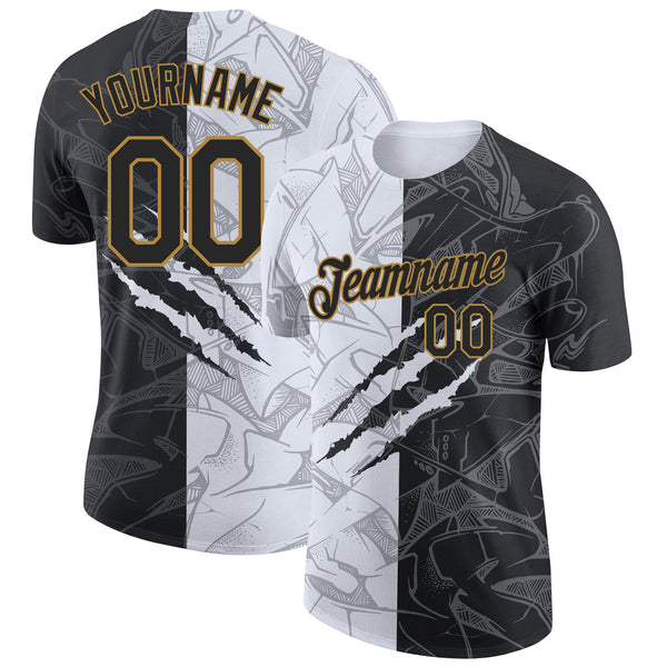 Custom Graffiti Pattern Black-Old Gold Sublimation Soccer Uniform Jersey